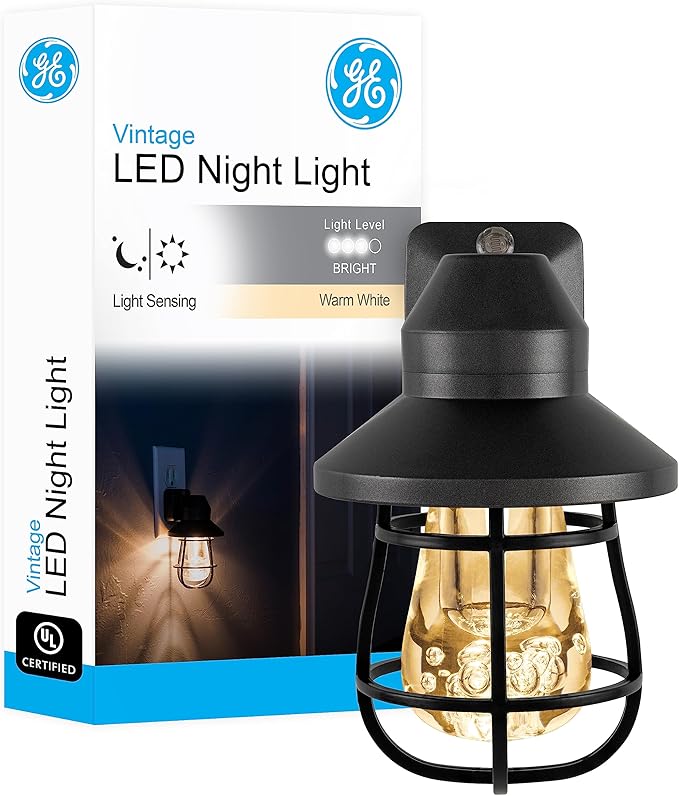 Luz nocturna LED vintage, enchufable, con sensor de atardecer a amanecer, estilo casa de campo, iluminación ambiental, decoración del hogar, luces LED para dormitorio, baño, cocina, pasillo