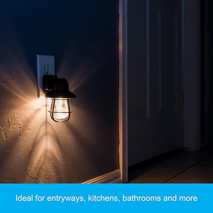 Luz nocturna LED vintage, enchufable, con sensor de atardecer a amanecer, estilo casa de campo, iluminación ambiental, decoración del hogar, luces LED para dormitorio, baño, cocina, pasillo