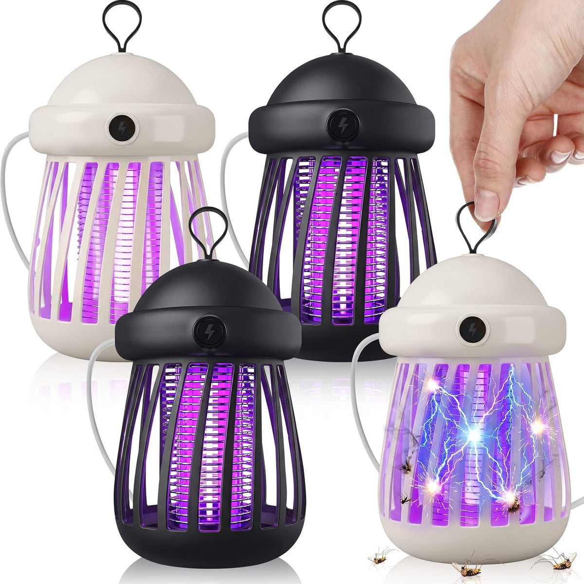 Mysora 4 Pack Lámpara Matamosquitos USB – Trampa UV 3000V Silenciosa para Mosquitos, Polillas y Moscas (Blanco y Gris)