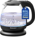 Pava eléctrica de Elite Gourmet EKT1001, de 1,0 L, sin BPA, de 1100 W, de cristal, inalámbrica, base de 360°, elegante interior con luz LED azul, práctica función