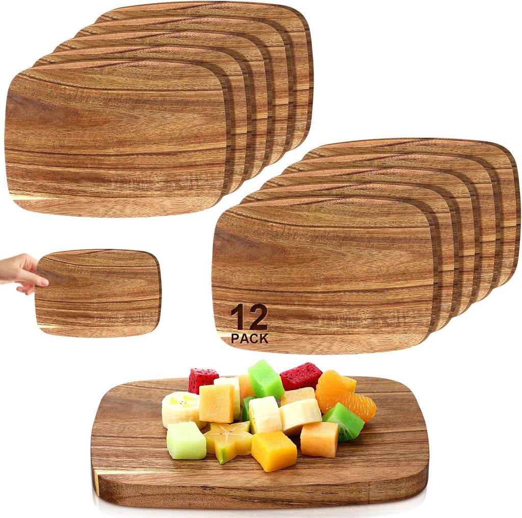 12 tablas de cortar de madera de acacia gruesa para cocina, reversibles, de doble cara, para embutidos, carnes, quesos y comidas (7,87 x 5,51 pulgadas) 