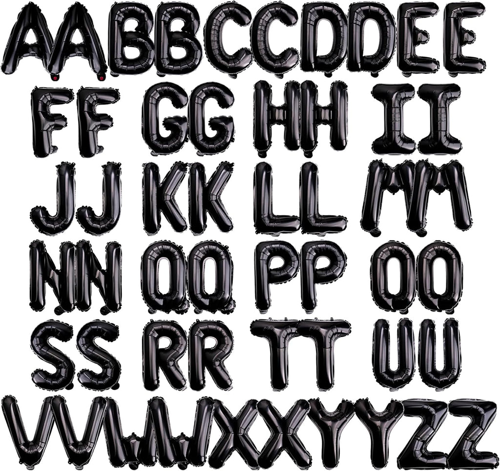 [52 PIEZAS] Globos de letras negras de aluminio de 16" (2 juegos de la A a la Z), alfabeto colgante de aluminio Mylar para decoraciones de fiestas de graduación, Nochevieja y cumpleaños.