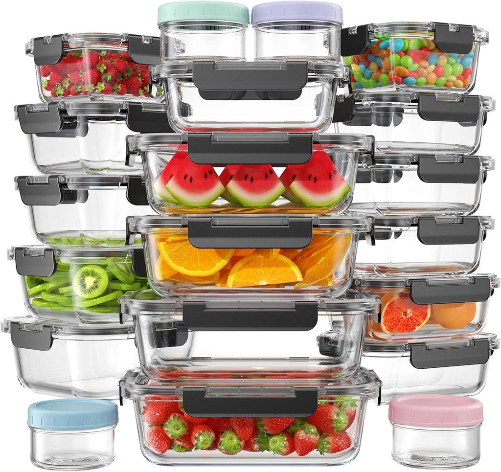 20 recipientes KEMETHY de vidrio borosilicato con 20 tapas