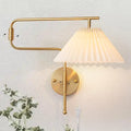 Set de 2 Apliques de Pared Boho Dorado con Brazo Articulado y Pantalla de Tela Plisada Blanca