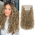 Extensiones de cabello rizado REECHO - 4 piezas de 45 cm (18") con clip, 100% superproteína, con trama de encaje invisible, aspecto natural y sedoso para mujer - Rubio miel con reflejos.