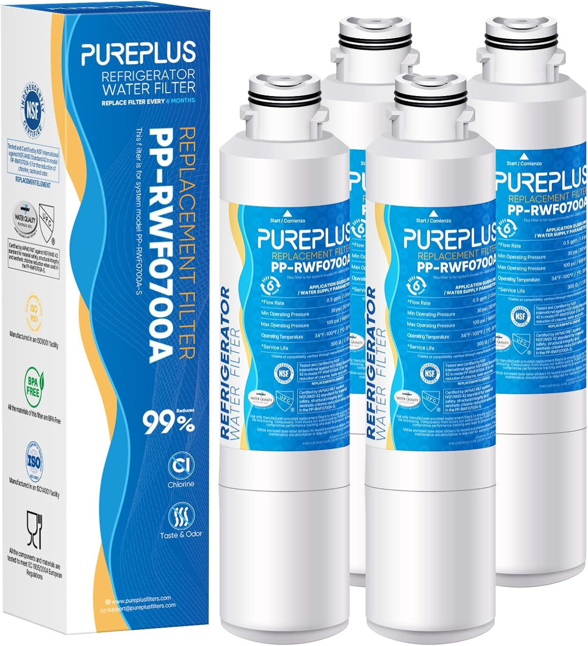 PUREPLUS Filtro de Agua DA29-00020B para Refrigerador Samsung – Reemplazo de DA29-00020A/B, HAF-CIN/EXP, RWF0700A | Pack de 4 Unidades