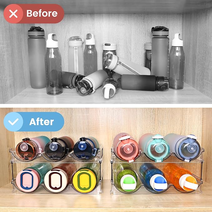 Organizador de Botellas de Agua Spospo – Set de 4 Estantes Apilables para Gabinete y Refrigerador