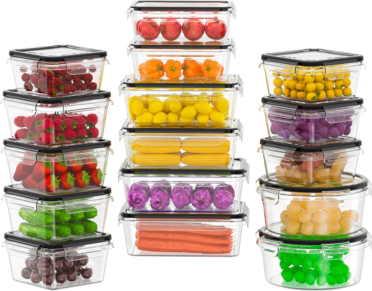 ECO-TOGO 32 PCS Plastic Food Storage Containers with Lids Airtight, BPA-Free Leakproof Meal Prep Container Set for Kitchen Storage Reusable, Microwave Dishwasher Safe Stackable with Labels & Marker