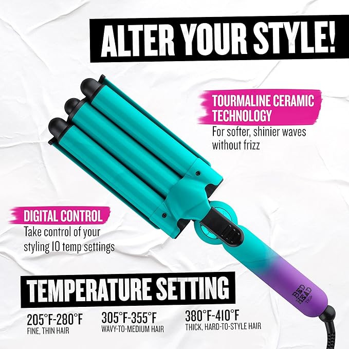 Rizador de Cabello Bed Head Wave Affair — Ondas Jumbo de 3 Barriles con Guante Protector de Calor
