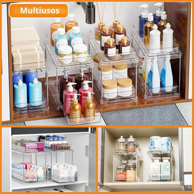 Organizadores Bajo el Lavabo Yieach 4 Pack — Acrílico Transparente con Cajones Deslizantes para Baño y Cocina