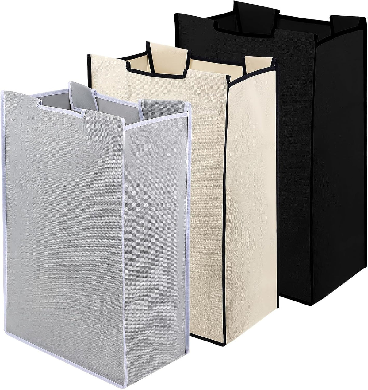 Set de 3 Bolsas de Repuesto para Clasificador de Ropa Grande, Tela Oxford 600D, Recubrimiento Impermeable, 48L de Capacidad, Soporta 25 lbs, Gris, Negro y Beige