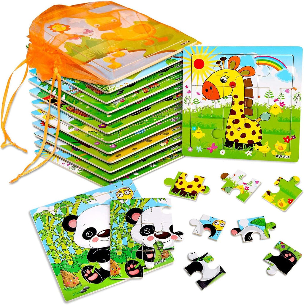 SANNIX Paquete de 12 rompecabezas para niños pequeños, rompecabezas de animales de madera, 9 piezas con 12 bolsas organizadoras para niños de 2, 3, 4 y 5 años, rompecabezas educativos preescolares, juguetes de aprendizaje y viaje para niños y niñas.