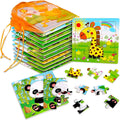 SANNIX Paquete de 12 rompecabezas para niños pequeños, rompecabezas de animales de madera, 9 piezas con 12 bolsas organizadoras para niños de 2, 3, 4 y 5 años, rompecabezas educativos preescolares, juguetes de aprendizaje y viaje para niños y niñas.