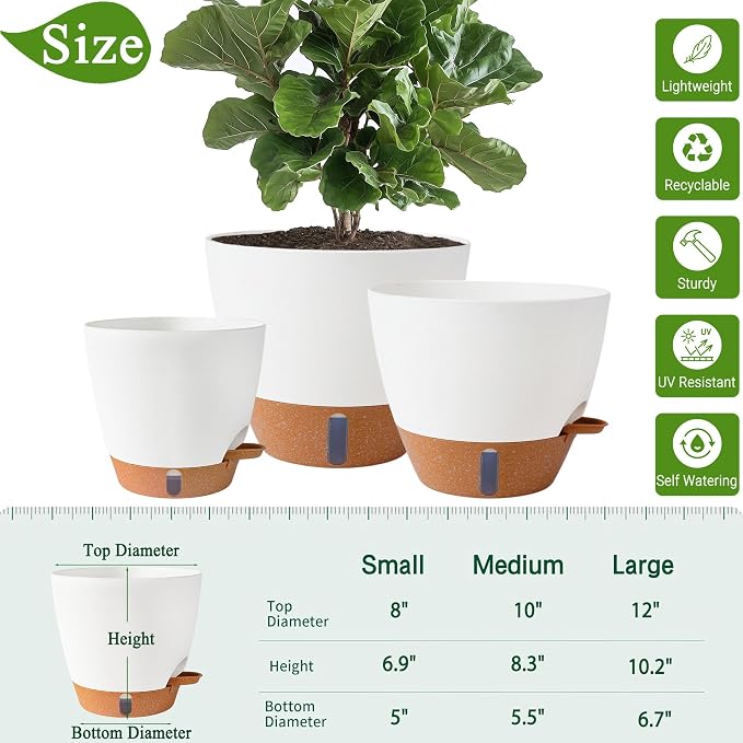 Macetas de Riego Automático para Plantas Interior/Exterior – Plástico con Drenaje, Indicador de Agua y Reservorio | Pack de 4