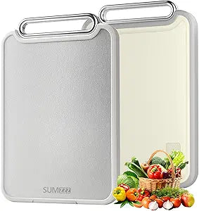 Tabla de Cortar de Acero Inoxidable Sumzzz 2 en 1 — Doble Cara, Grado Alimenticio, Antideslizante, 16x11 Pulgadas