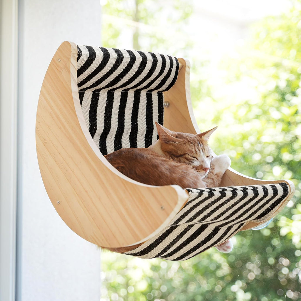 Camas para gatos de ventana para gatos de interior, perchas, estantes lunares montados con fuertes ventosas, asiento de ventana para gatos para dormir y observar pájaros (rayas).