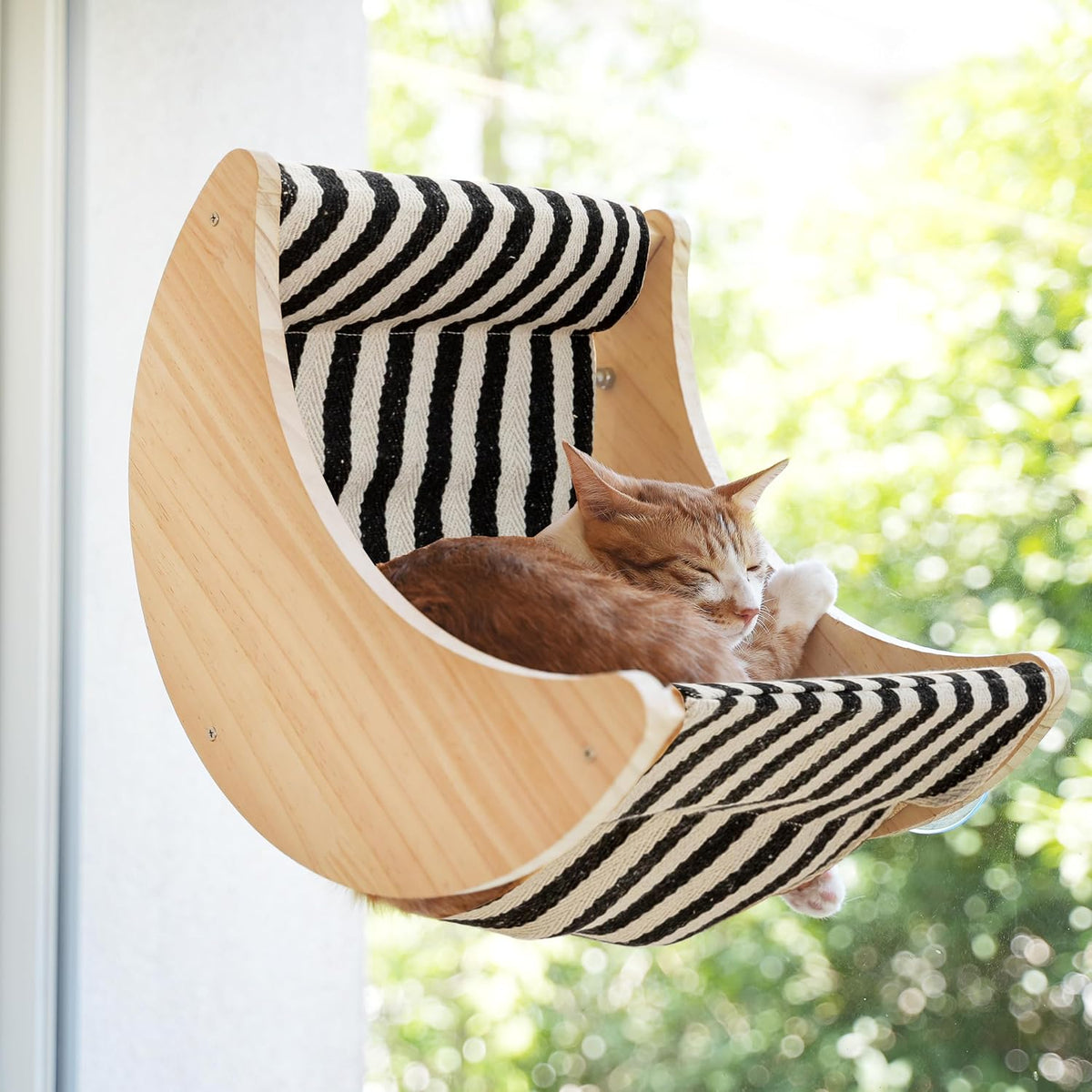 Camas para gatos de ventana para gatos de interior, perchas, estantes lunares montados con fuertes ventosas, asiento de ventana para gatos para dormir y observar pájaros (rayas).