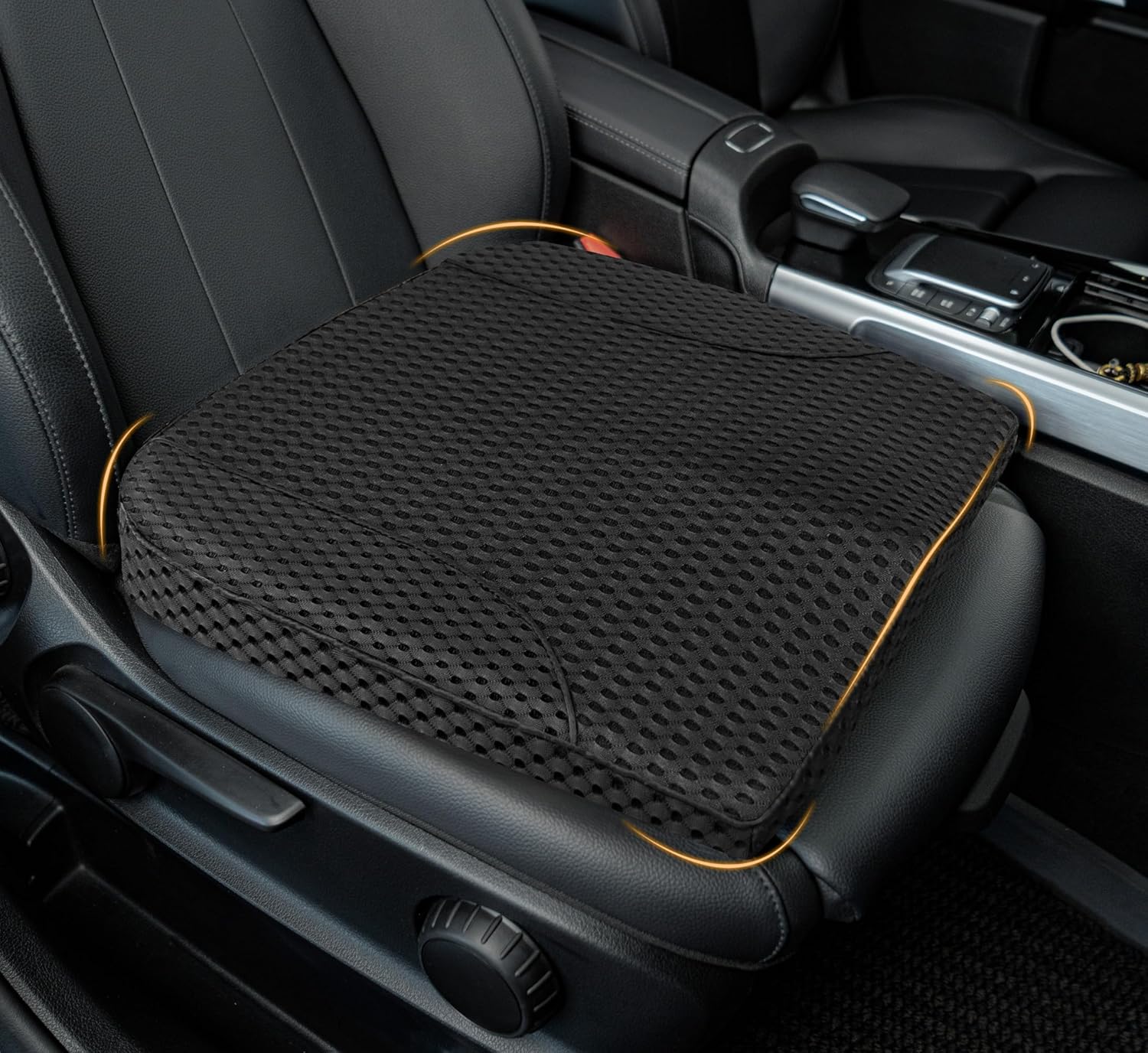 KingPhenix - Cojín premium para asiento de coche, espuma viscoelástica para mejorar la visibilidad al volante, alivia el dolor de coxis y lumbar, para coche, camión y silla de oficina (malla 4D negra) 