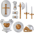Disfraz de caballero medieval de brillante armadura de Liberty Imports para niños, ideal para juegos de rol, con espadas de juguete, hacha, escudo, armas y accesorios. 