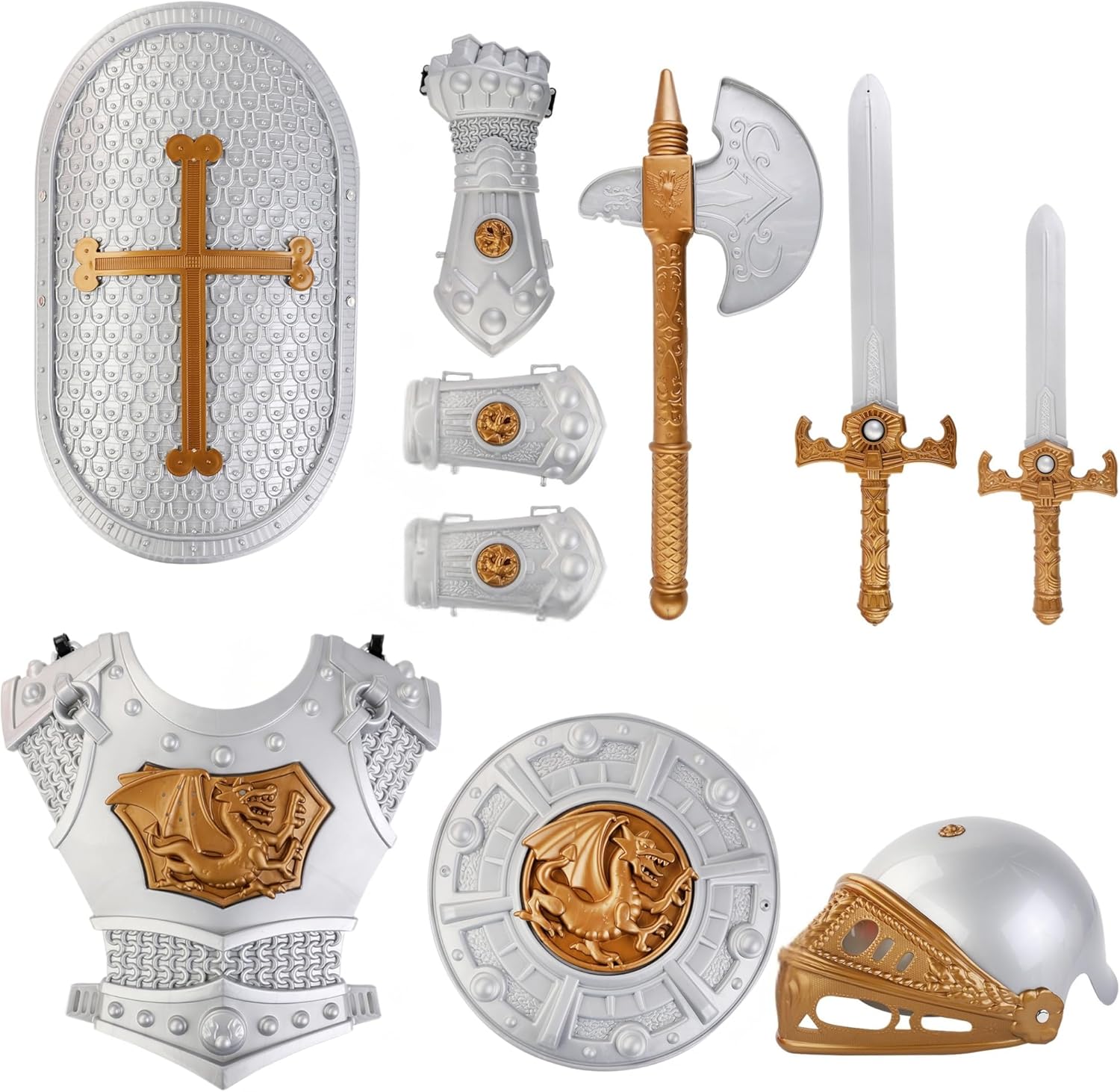Set de Disfraz de Caballero Medieval para Niños – Armadura Completa con Espada, Hacha, Escudo y Accesorios