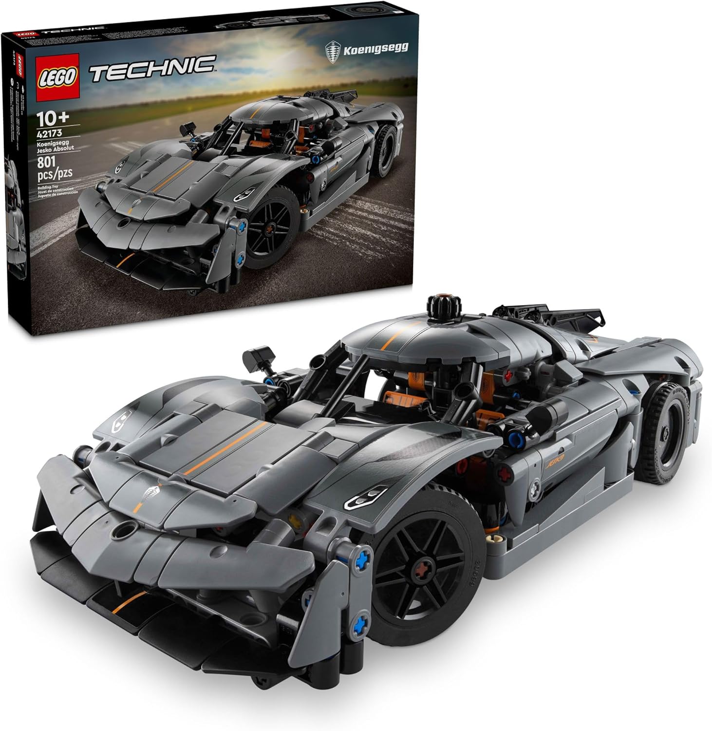 LEGO Technic Koenigsegg Jesko Absolut Grey Hypercar, set de construcción de coche deportivo para niños y niñas, carreras de vehículos para niños, kit de modelo para construir, coche deportivo de juguete, regalo para entusiastas del motor, 42173 