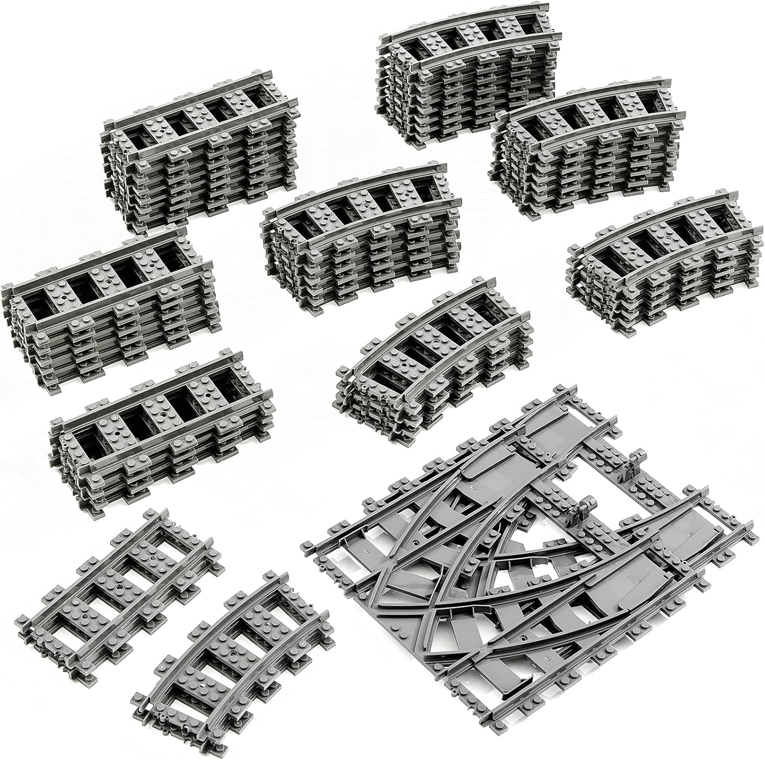 Set de Rieles de Tren Mannidoo 54 Piezas – Compatibles con LEGO y Grandes Marcas, ABS No Tóxico