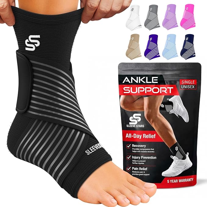 Tobillera Sleeve Stars para Mujeres y Hombres, Vendaje de Tobillo para Esguince de Tobillo, Manga de Compresión para Alivio de Fascitis Plantar, Soporte Fácilmente Personalizable: con Correa Removible