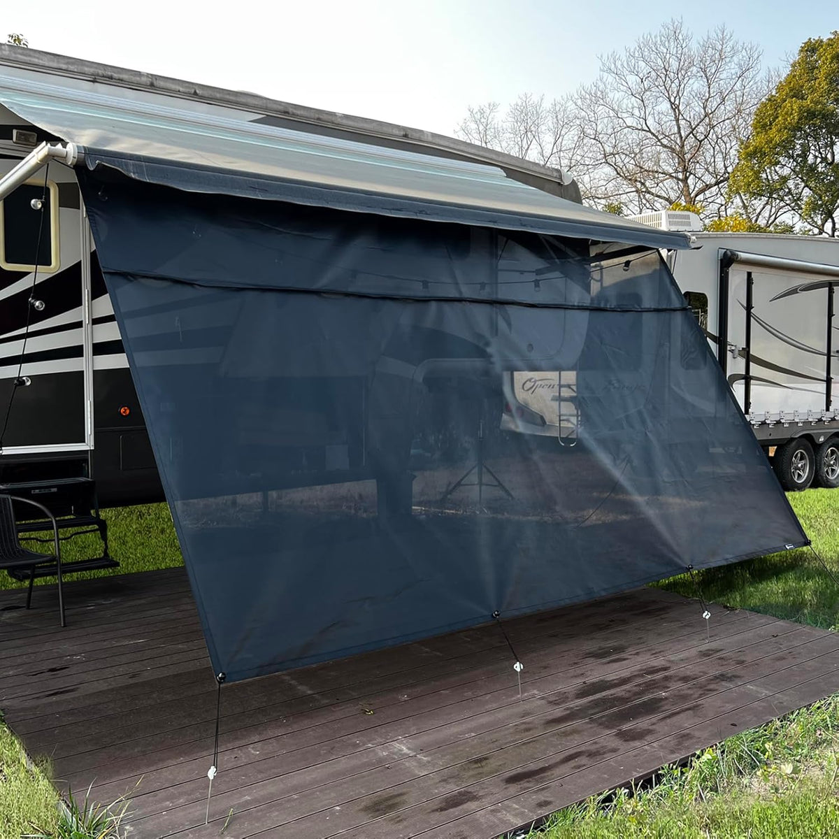 Pantalla parasol SHADEPLUS para toldo de caravana de 2,44 m x 5,56 m (apta para toldos de 5,89 m), malla negra con cremallera, pantalla universal para toldo de caravana con kit completo, mejora la sombra y la privacidad.