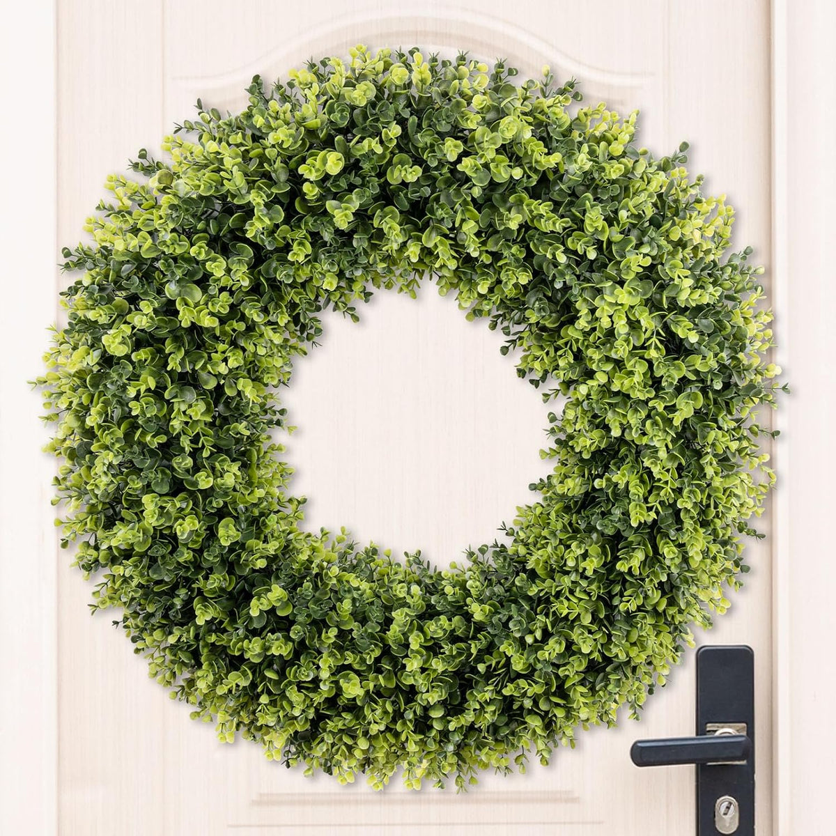 HUZIYAHAN Corona artificial de primavera verde de boj extra grande de 32
