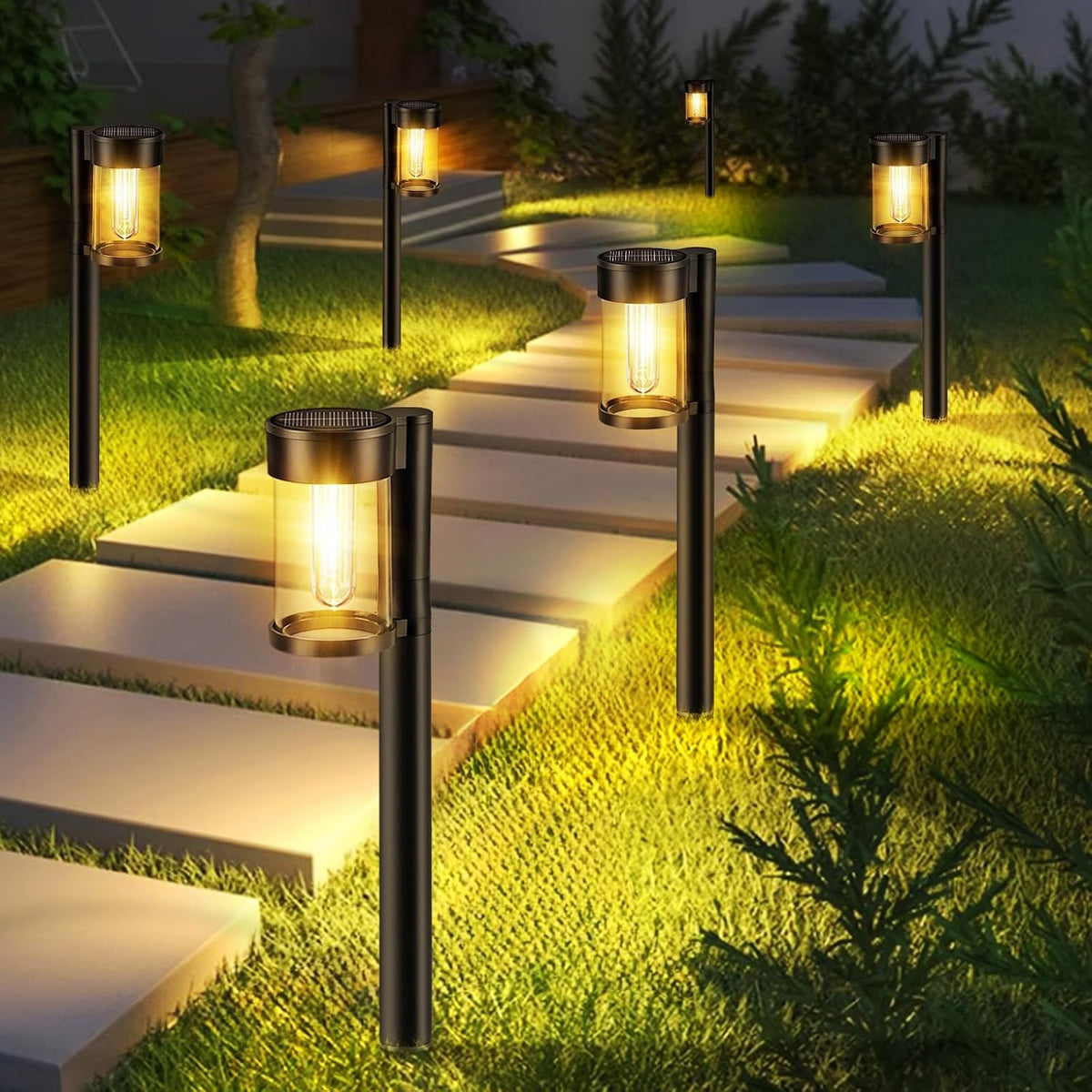 Luces Solares Mancra para Sendero Exterior | Set de 10 en Metal y Vidrio | Impermeables para Jardin, Patio y Caminos | Luz Blanca Calida