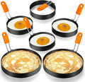 Moldes para Huevos, Tortitas y Tortillas Patelai Pack 6 – Acero Inoxidable Profesional con Mango Silicona Naranja, 4" y 6"