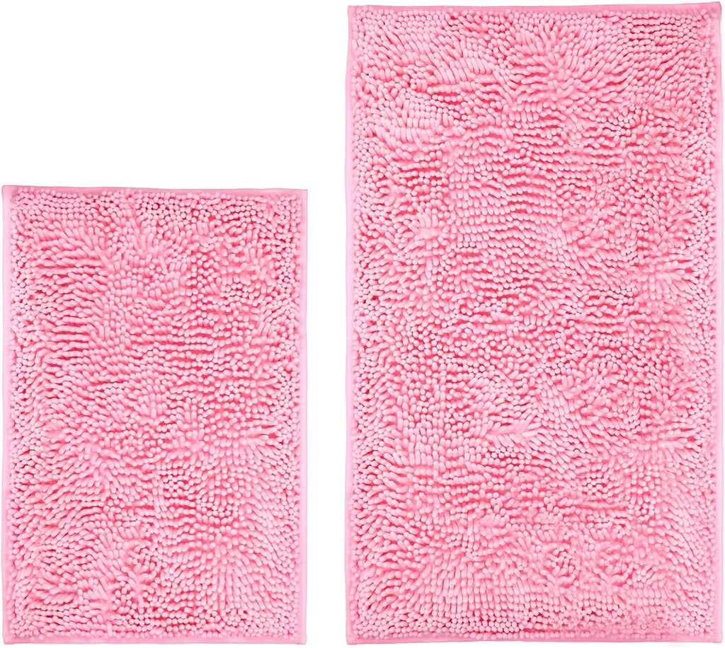 Juego de 2 Tapetes de Baño LanYunUmi Rosa, Ultra Suave, Antideslizante, Absorbentes de Chenilla, 51 x 81 cm y 41 x 61 cm