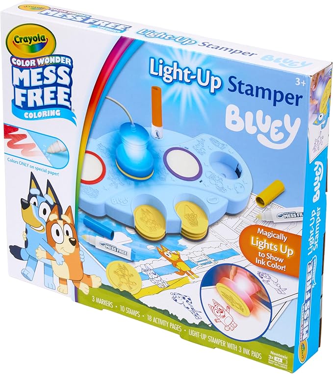 Crayola Magic Light Up Bluey Stamper — Juego de Sellos y Estampado Sin Desorden (NO INCLUYE HOJAS PARA COLOREAR)