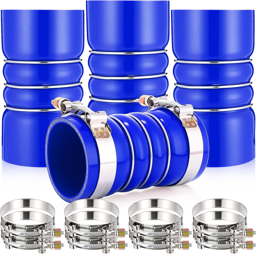 Set de 4 Mangueras de Silicona Burbell 3x6 pulgadas para Intercooler | Con Abrazaderas T-bolt de Resorte | ARTICULO VIENE COMO SE OBSERVA EN LA SEGUNDA IMAGEN )