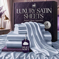 SLEEP SANCTUARY Sábanas de satén tamaño King – Juego de cama de lujo de 4 piezas, sedoso, más suave que la seda, bolsillo profundo de 38 cm, refrescante y sin arrugas, transpirable y que absorbe la humedad para el cabello y la piel (Negro)