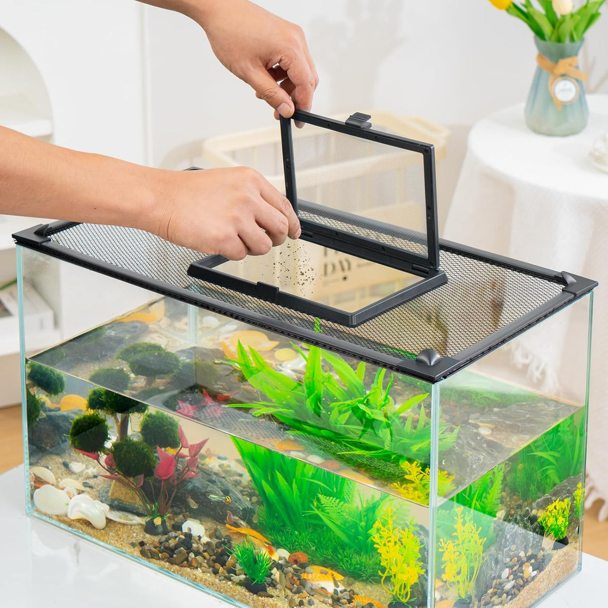 Tapa para Acuario Uross | Magnética con Ventana y Malla Antisalto | Cubierta Protectora para Pecera