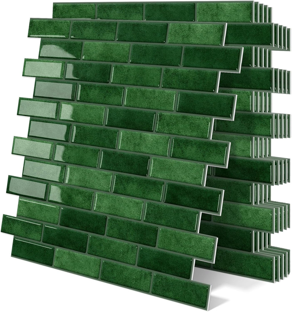 Azulejos autoadhesivos gruesos de color verde Tiwoos para salpicaderos de cocina, 30 x 30 cm (10 láminas).