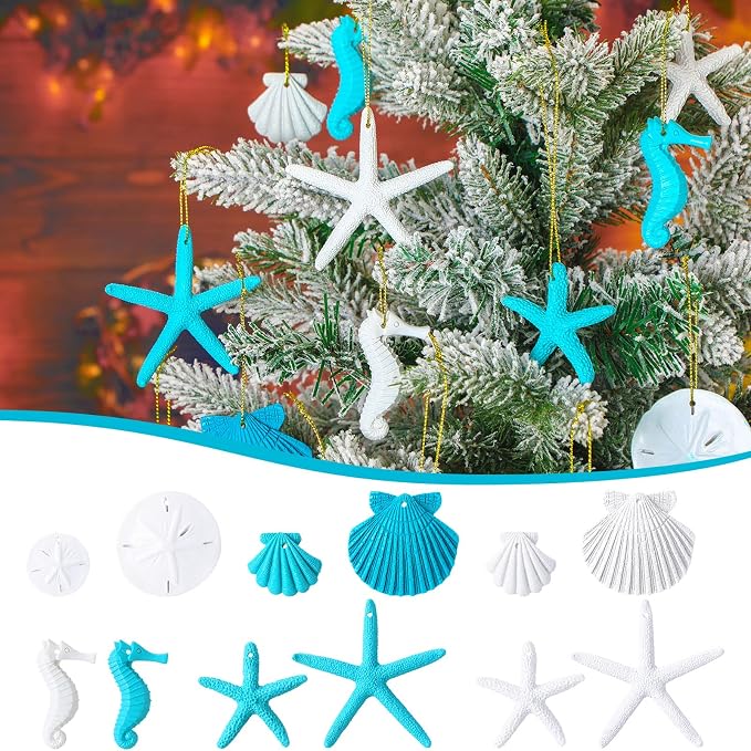 Adornos Navideños Temática Oceánica Jetec – Estrellas de Mar, Conchas y Dólares de Arena