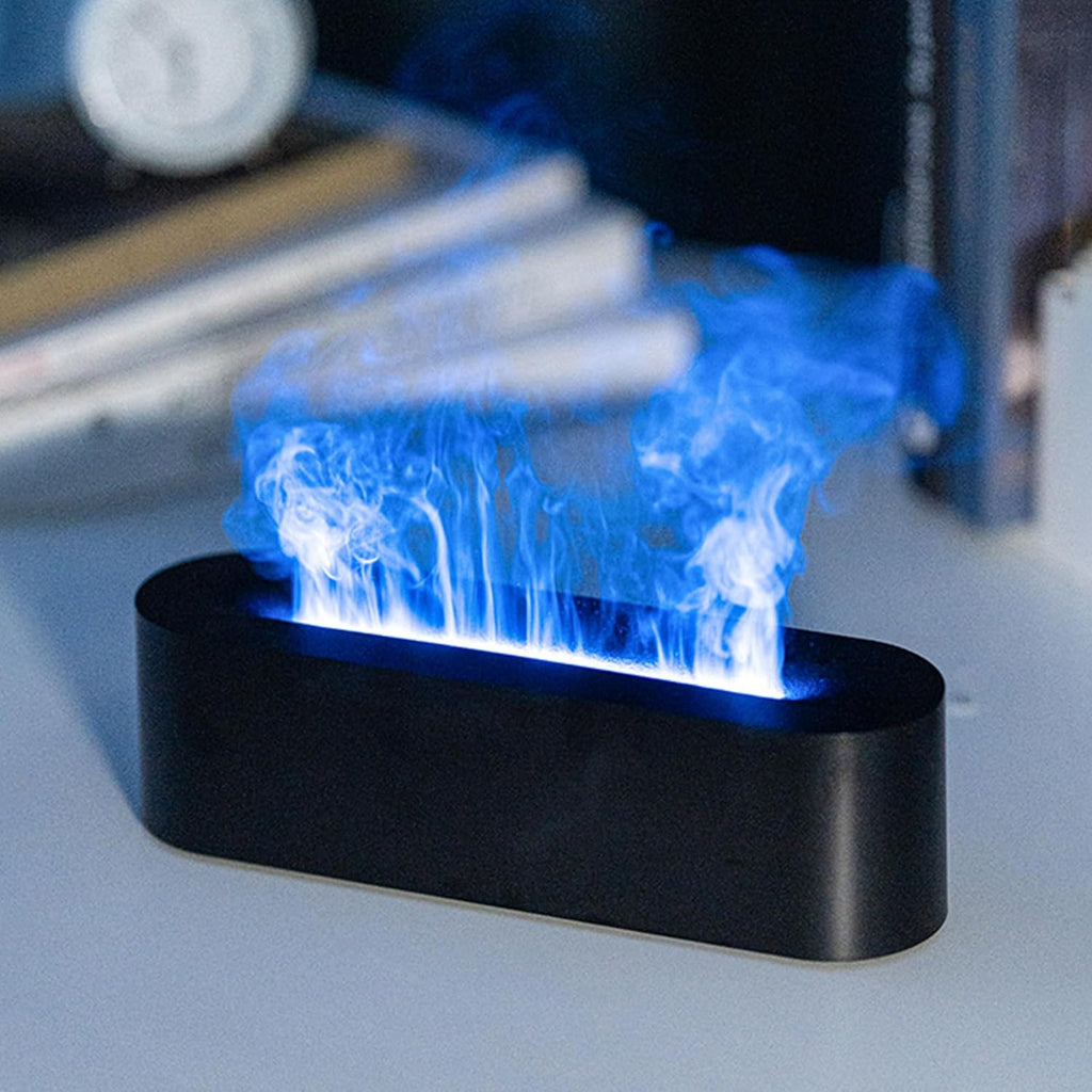 Difusor de aceites esenciales con forma de llama para chimenea, humidificador ultrasónico de vapor frío de 150 ml, difusor de aroma con luz de 7 colores, temporizador y apagado automático para el hogar y la habitación (negro). 