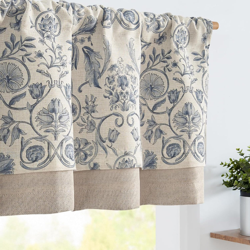 jinchan Cenefa de Lino Farmhouse Floral | Cortina Corta Filtrante para Cocina 46cm | 1 Panel Verde Salvia sobre Beige