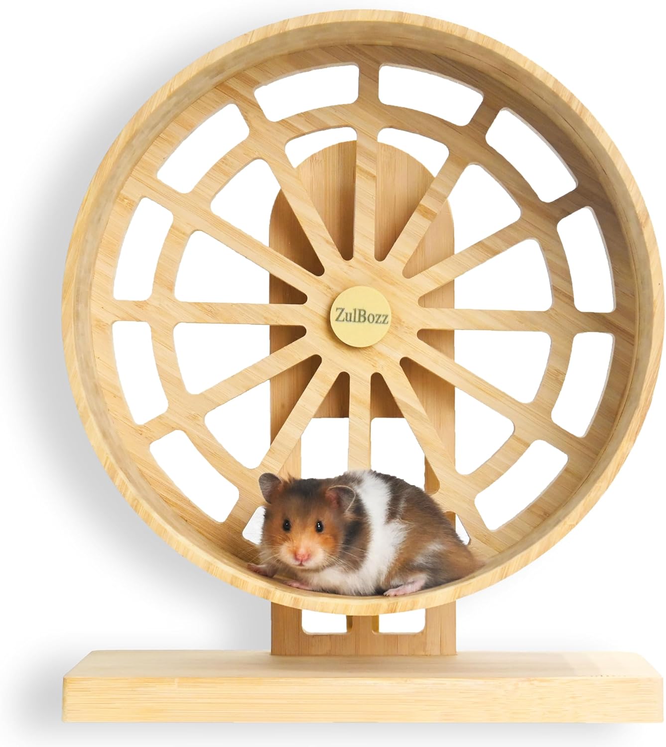 ZulBozz Silent Hamster Wheels Quiet Hamster Running Wheels 9″ Bamboo Wood Hamster Exercise Wheels with Adjustable Height for Syrian Hamsters Campbell Dwarf Roborovski Gerbils and Mice
