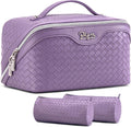 Neceser de viaje BOYATU para mujer: gran capacidad con compartimentos, impermeables, de piel vegana, organizadores de aseo con asa (L01 morado).