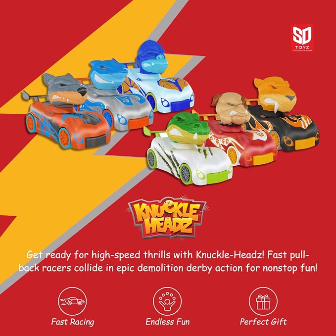 Knuckle Headz Duo Head Poppin' Quick Shot Pull Back Crash Derby Racers - Finn el Tiburón y Rex el Dinosaurio