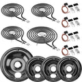 Kit de Repuesto para Estufa Eléctrica Cenipar | 4 Charolas de Porcelana (3x6, 1x8), 4 Quemadores (1x8, 3x6) y 4 Bloques de Terminal WB17T10006 | Compatible con GE, Hotpoint y Kenmore