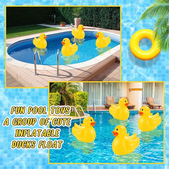 Hungdao Paquete de 8 patos inflables grandes de 16 pulgadas para piscina, patos inflables de goma para decoración de verano, playa, natación, fiesta