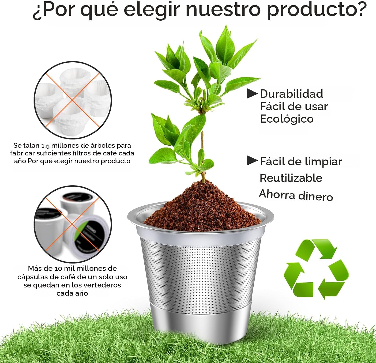 Noalto Tazas K reutilizables y cápsulas de café, tazas K universales de acero inoxidable para cafeteras Keurig 2.0 y 1.0 (paquete de 2)