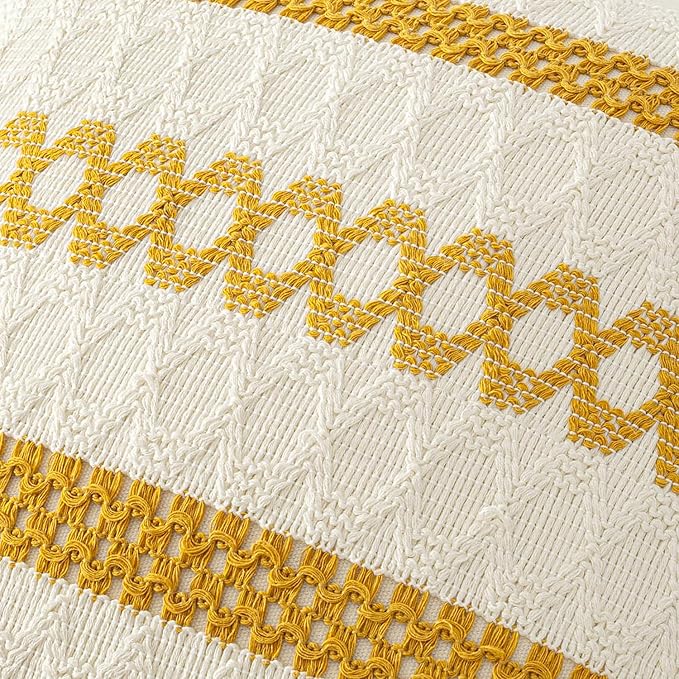 MIULEE Fundas de almohada lumbares decorativas bohemias, cojín de algodón retro, tejido rustico de macramé para el hogar para cama, sofá, color amarillo mostaza