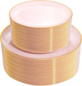 100 Platos Desechables Rosa y Dorado PULOTE – 50 Platos Principales y 50 de Postre para Fiestas y Bodas