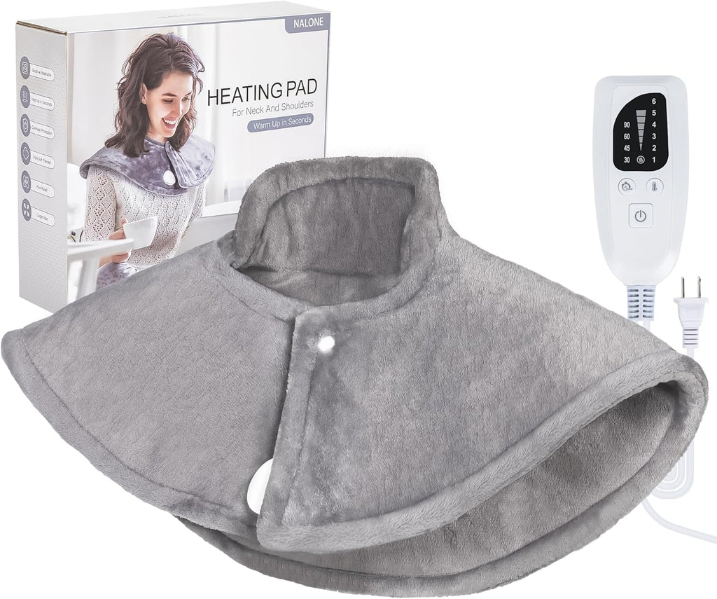 Almohadilla Térmica para Cuello y Hombros — Edición 2025, Alivio Profundo del Dolor, 56 x 63 cm, Gris