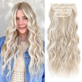 Extensiones Cabello Sintético Ondulado Largo ALXNAN 50.8 cm Rubio Ceniza Reflejos Mixtos 4 Piezas Mechas Gruesas Doblemente Tejidas Cabello Mujer